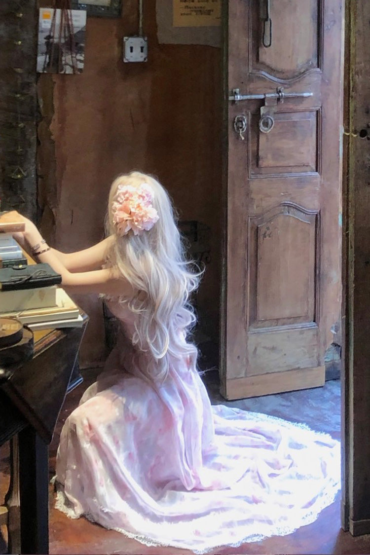 Pink Sakura Trio Sleeveless Double-Layered Ruffle Bowknot Lace Sweet Princess Lolita Jsk Dress
