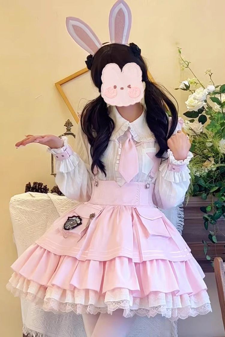 Officer Rabbit Multi-layer Ruffle Sweet Lolita Strap Dress 4 Colors