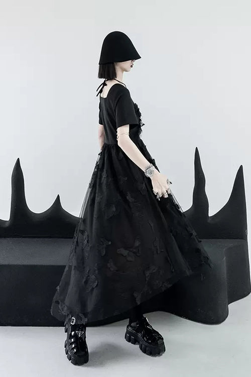 French Square Collar Short Sleeves Irregular Hem Long Gothic Lolita Dress
