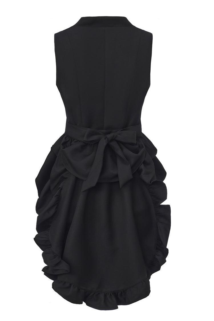 Black Immortal Silent Agent Sleeveless Ruffle Ouji Fashion Vintage Elegant Prince Lolita Long Coat