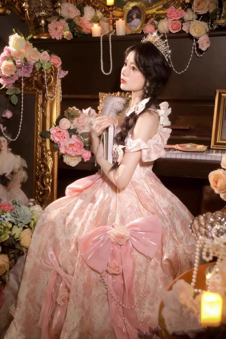 Off Shoulder Print Hanayome Embroidery Bowknot Sweet Princess Lolita Dress 2 Colors