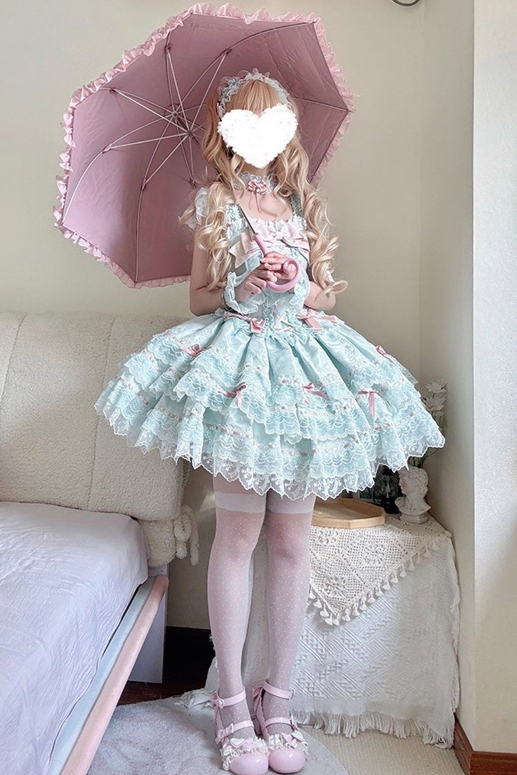 Green Flora Isle Butterfly Sleeveless Ruffle Bowknot Lace Lace-Up Sweet Elegant Lolita Jsk Dress