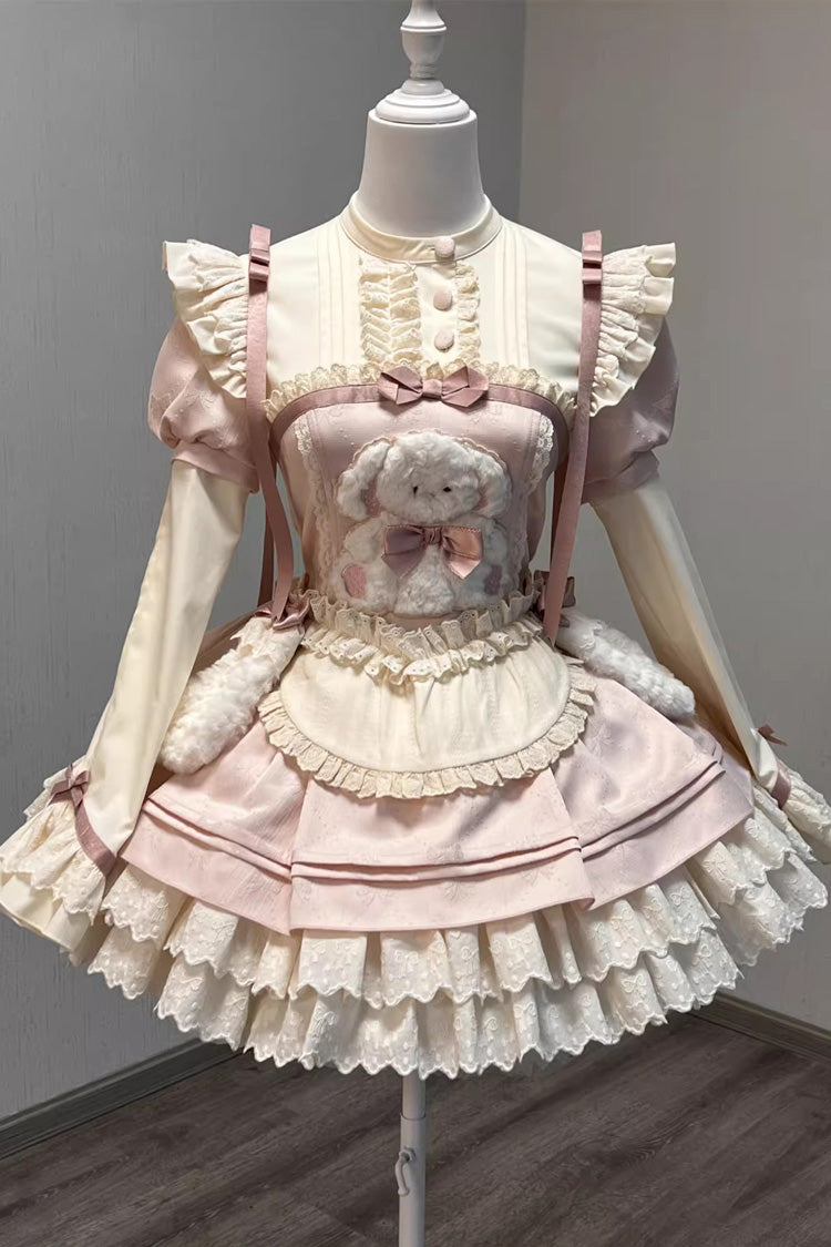 Pink Rabbit Trap Short Sleeves Triple-Layered Ruffle Bowknot Sweet Lolita Dress
