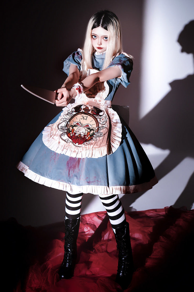 Blue Dark Fairy Tale Alice Long Sleeves Ruffle Gothic Lolita Dress