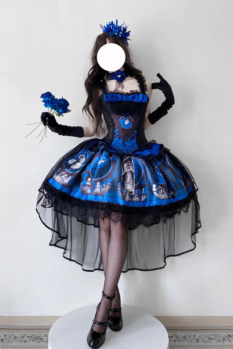 Blue Dark Moon Corridor Print Embroidery Gothic Lolita Dress Skirt