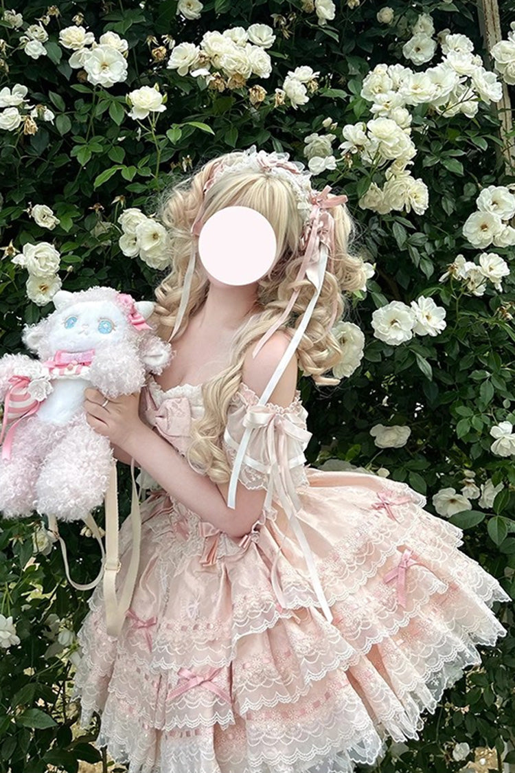 Pink Flora Isle Butterfly Sleeveless Ruffle Bowknot Lace Lace-Up Sweet Elegant Lolita Jsk Dress