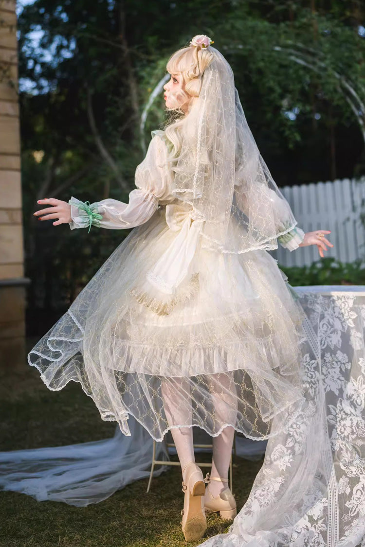 Green Spring of Boliya Long Sleeves Multi-Layered Ruffle Bowknot Lace Lace-Up Sweet Princess Lolita Dress