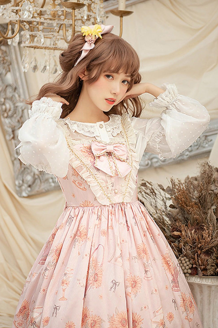 Pink Miss Sunflower Sleeveless Printed Ruffled Bow Sweet Lolita Jsk Dress