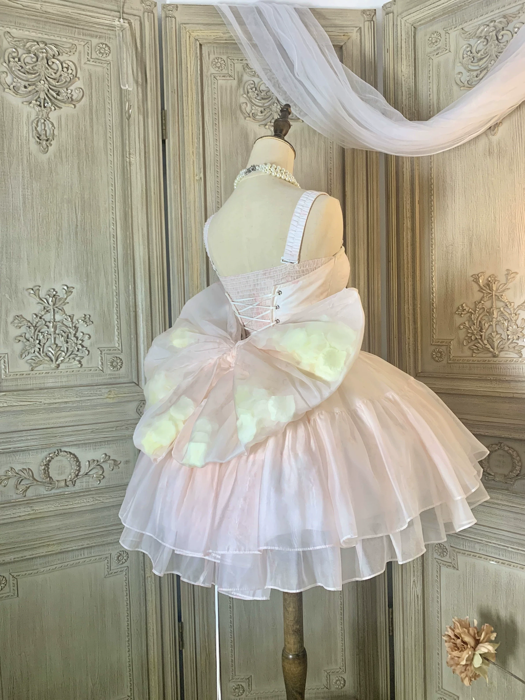 Pink Sleeveless Multi-Layered Ruffled Corset Big Bow Sweet Princess Ballet Lolita Jsk Dress