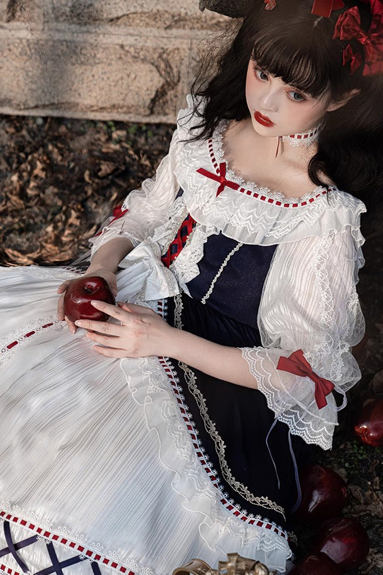 White/Blue Gorgeous White Snow Princess Half Sleeves Ruffle Sweet Lolita Tiered Dress