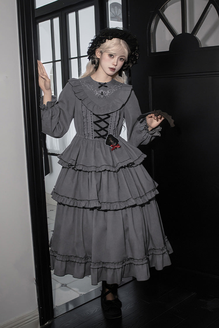 Castle Night Long Sleeves Ruffle Embroidery Gothic Lolita Dress 2 Colors