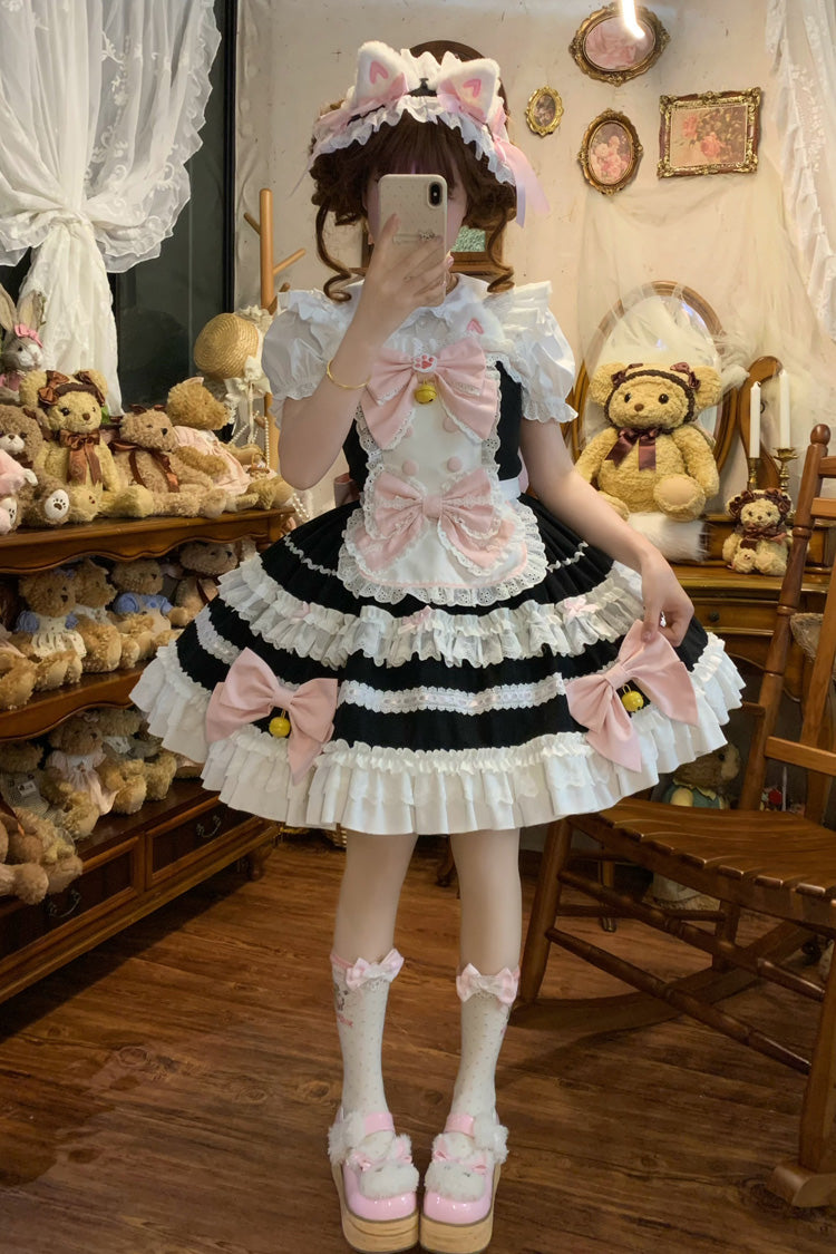 Black Meowling Sweet Maid Sleeveless Multi-Layered Ruffle Bowknot Lace Sweet Princess Lolita Jsk Dress