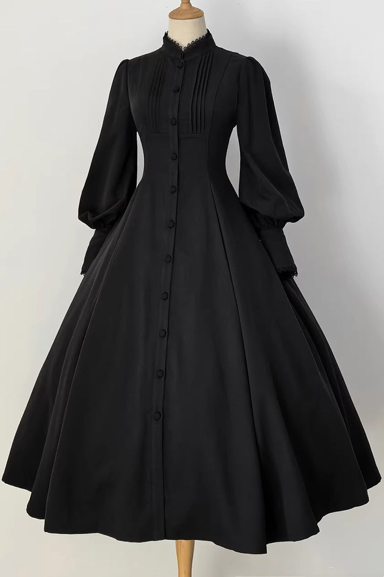 Black Astrea Long Puff Sleeves Slim Gothic Elegant Lolita Dress