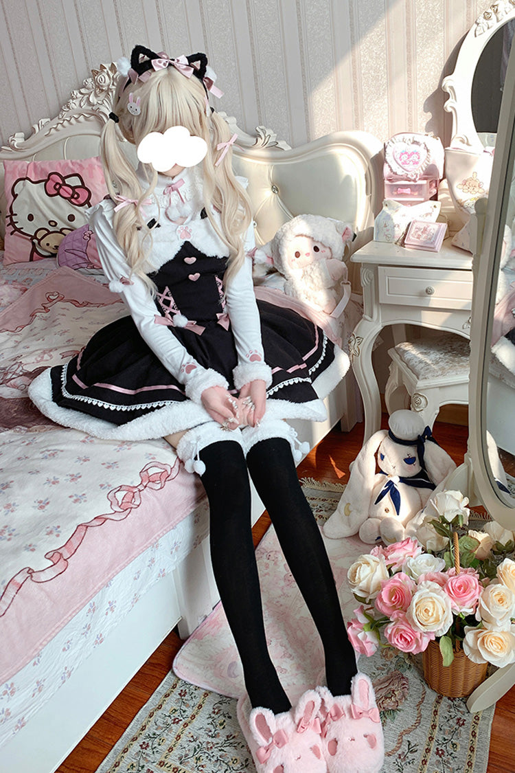 Star Who Meow Double-Layered Bowknot Autumn and Winter Sweet Lolita Jsk Dress 3 Colors