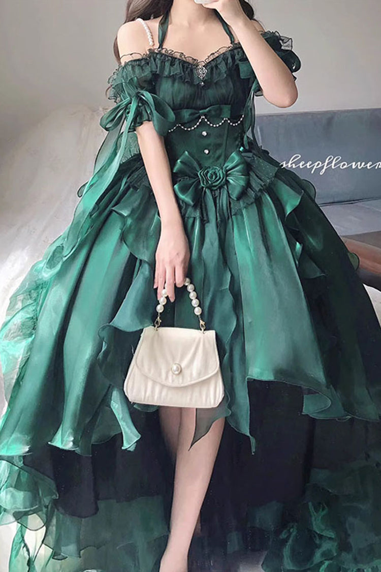 Green Bowknot Irregular Sweet Princess Lolita Jsk Dress