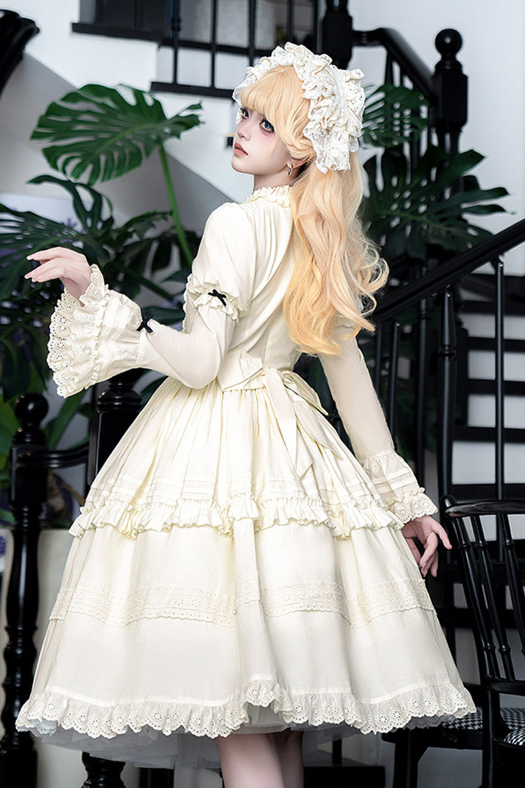 Ivory Birch Appointment Stand Collar Long Puff Sleeves Ruffle Bowknot Sweet Lolita Dress