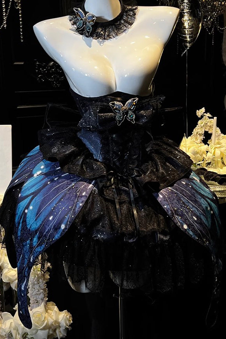 Black Sparkling Butterfly Print Bowknot Sweet Lolita Skirt