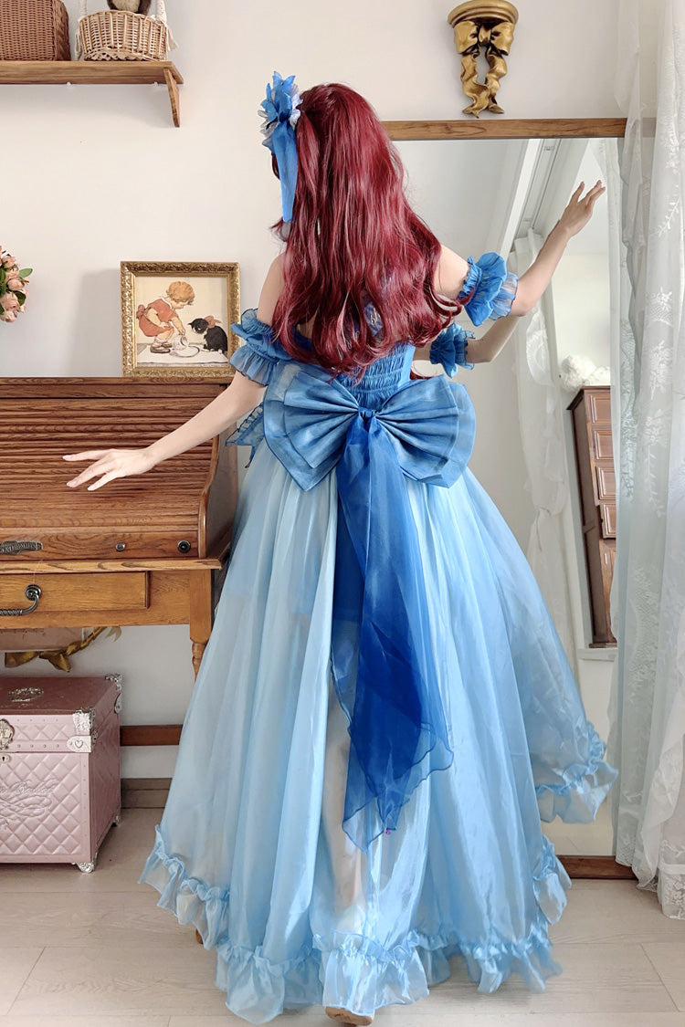 Blue Mermaid Princess Ruffle Hanayome Bowknot Sweet Elegant Lolita Jsk Dress Set