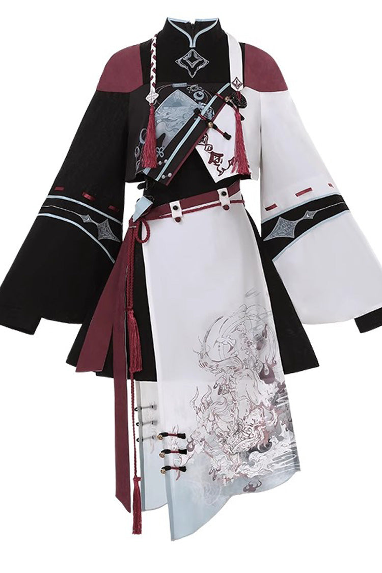 Multi-Color Walking With The Demon Print Asymmetric Gothic Chinese Style Ouji Lolita Skirt