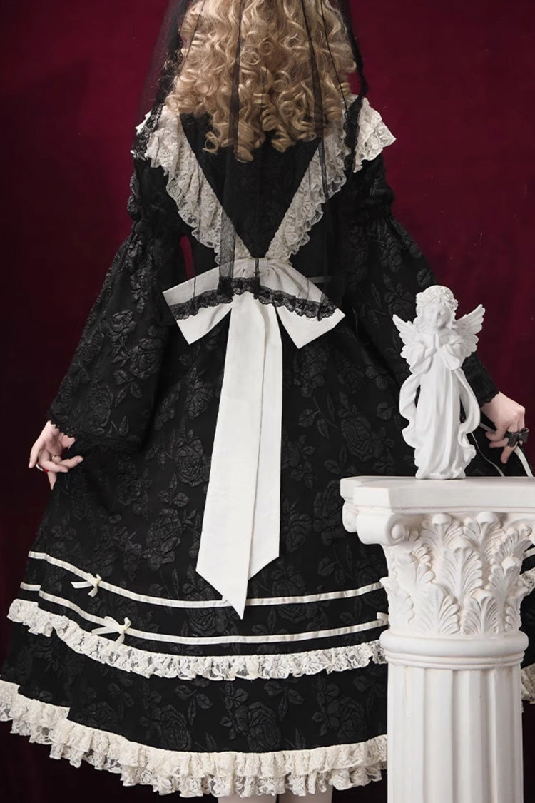 Black Rose Choir Double-Layered Ruffle Embroidery Bowknot Lace Gothic Elegant Nun Lolita Dress