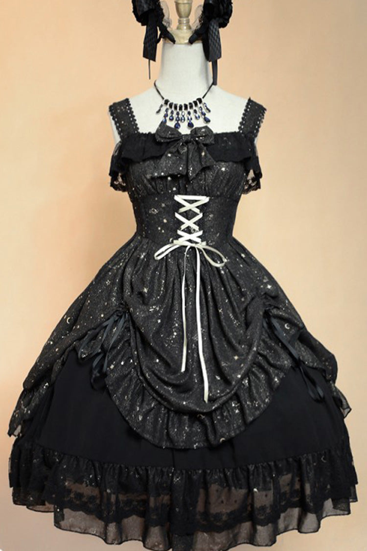 Wishing Stars Double-Layered Ruffle Bowknot Lace-Up Gothic Lolita Jsk Dress Version 1