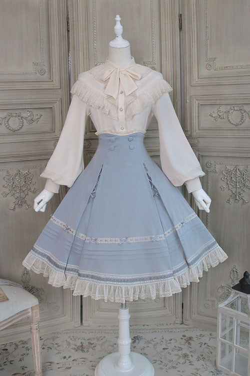 Solid Color Baroque Manor Bowknot High Waisted Ruffled Sweet Lolita Skirt 3 Colors