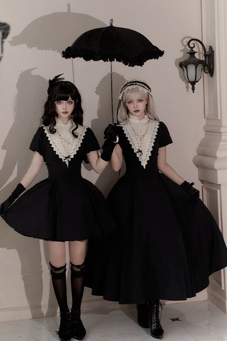 Black Letters and Poems·Nocturne Nun Long Sleeves Ruffle Gothic Lolita Short Dress