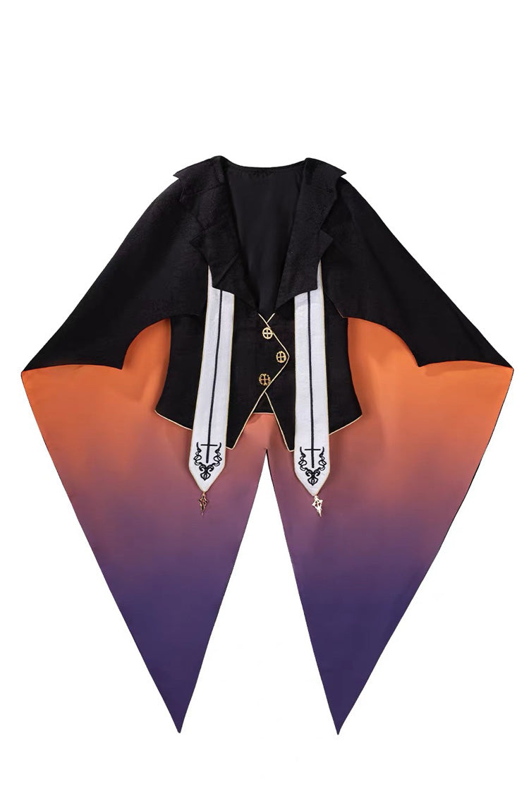 Black/Brown Little Devil Stand Collar Long Sleeves Gradient Print Ruffle Bowknot Gothic Prince Ouji Lolita Set