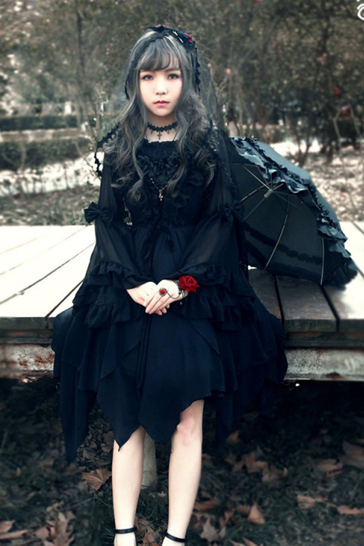 Ballet of the Dead Double-Layered Embroidery Lace-Up Gothic Lolita Jsk Dress (Cape Included)