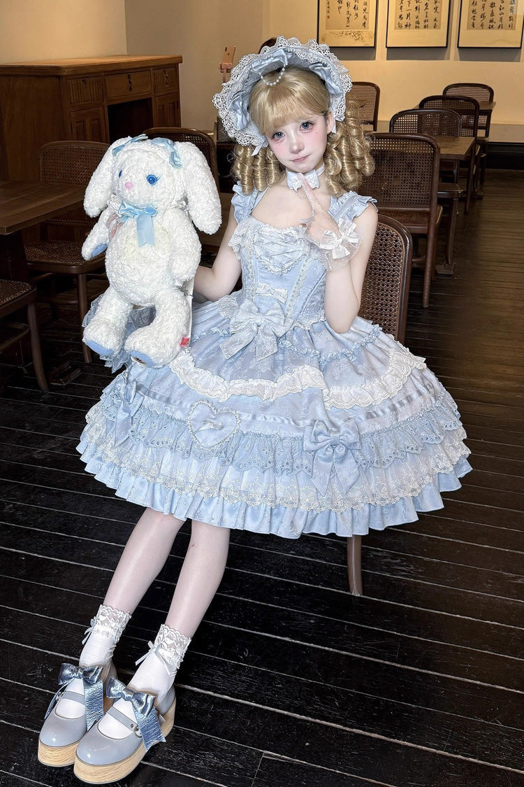 Blue Super Cute Belia Sleeveless Triple-Layered Ruffle Bowknot Lace Sweet Elegant Lolita Jsk Dress