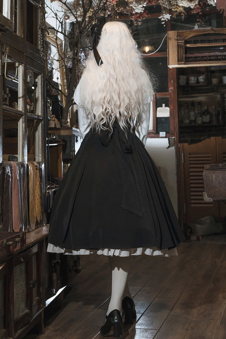 Black/White Violin Variations Ruffled Embroidered Gothic Lolita Jumper Dress Set