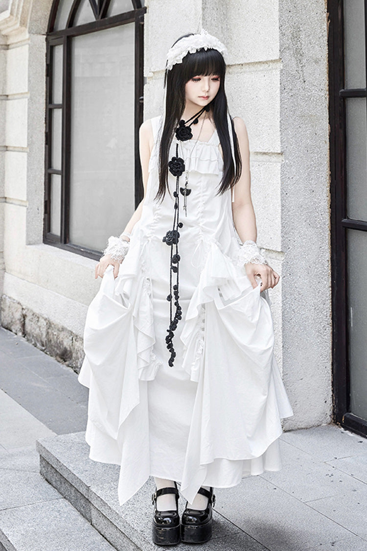 White Dream Sleeveless Ruffle Gothic Lolita Strap Dress