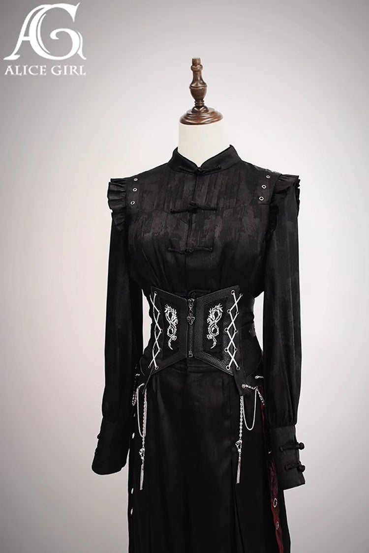 Black Bone Dragon Print Zipper Lace-Up Ouji Fashion Classic Lolita Waistband