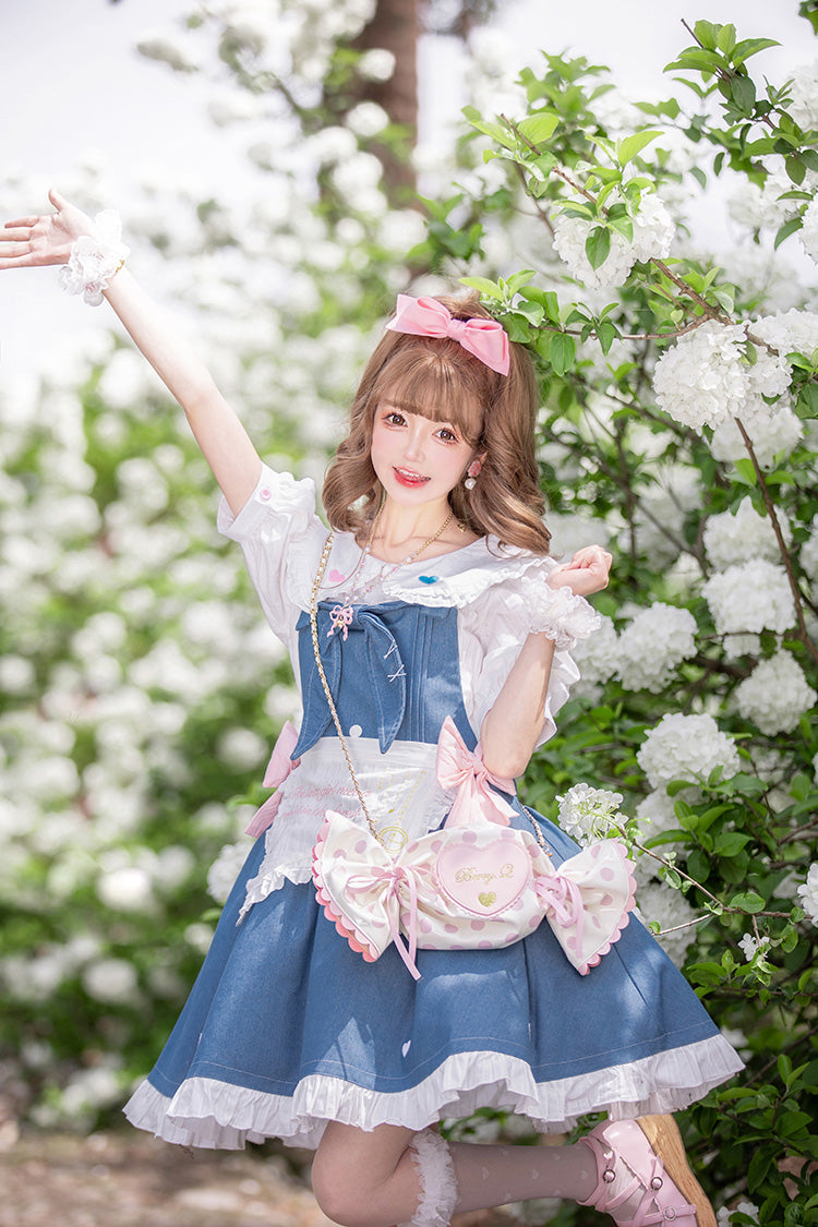 Blue Cowboys Are Busy Ruffle Bowknot Sweet Lolita Strap Dress