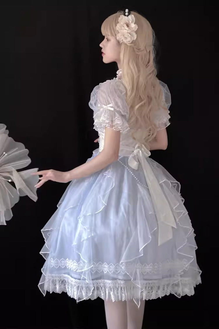 Blue Short Sleeves Ruffle Hanayome Sweet Mermaid Princess Lolita Dress