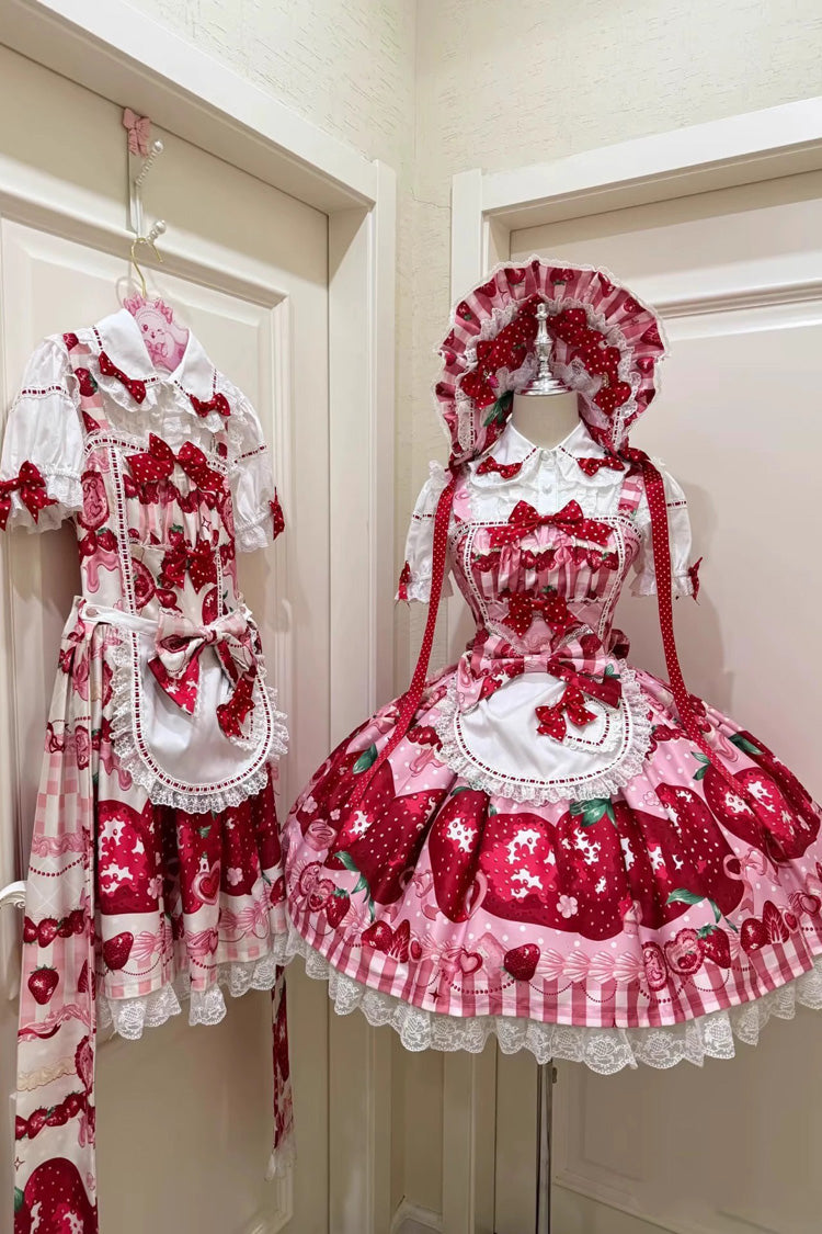 Dream to Strawberry Print Ruffle Bowknot Lace Sweet Lolita Jsk Dress 4 Colors