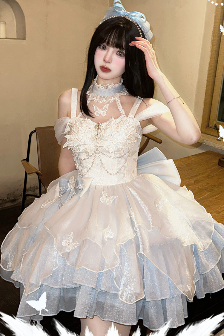 Swan Lake Multi-Layered Ruffle Bowknot Gothic Princess Lolita Jsk Dress 2 Colors