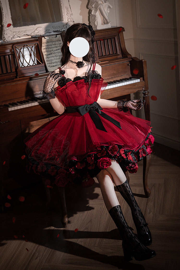 Wine Red Eternal Night Bouquet Sleeveless Ruffle Bowknot Sweet Princess Lolita Dress