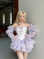 Hime Lolita Purple Bandeau Princess Ball Gown Costume Bow Fairy Culottes for Party