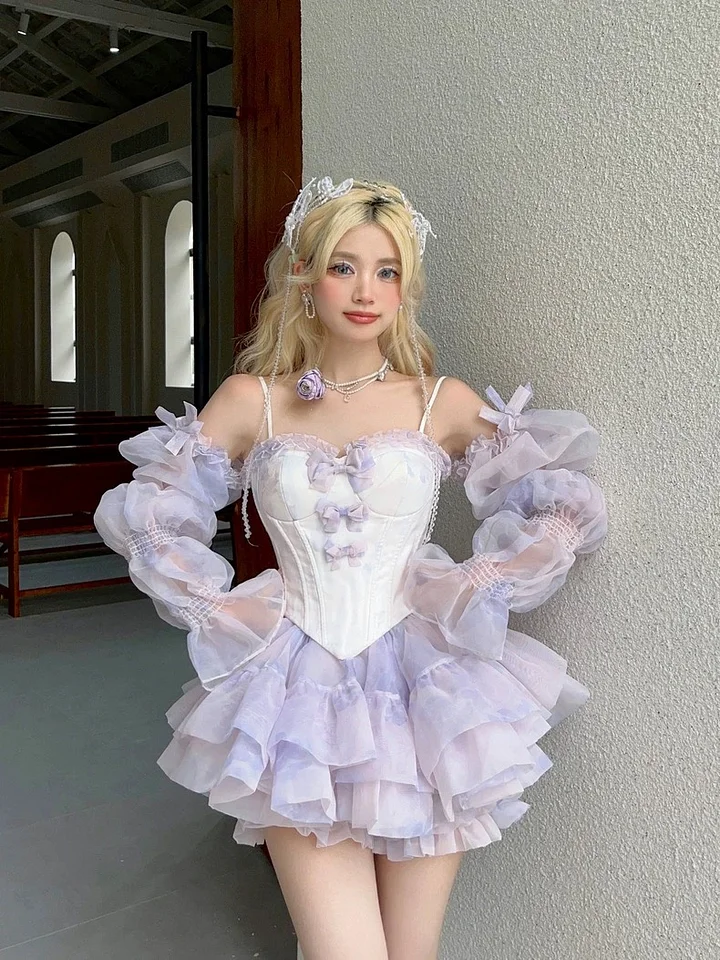 Hime Lolita Purple Bandeau Princess Ball Gown Costume Bow Fairy Culottes for Party