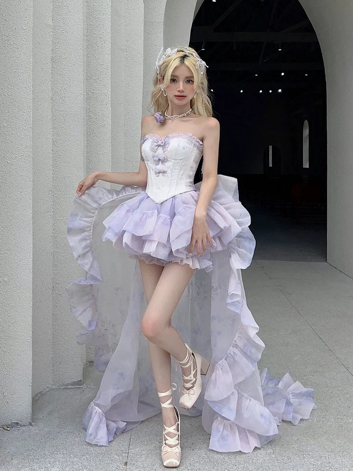 Hime Lolita Purple Bandeau Princess Ball Gown Costume Bow Fairy Culottes for Party