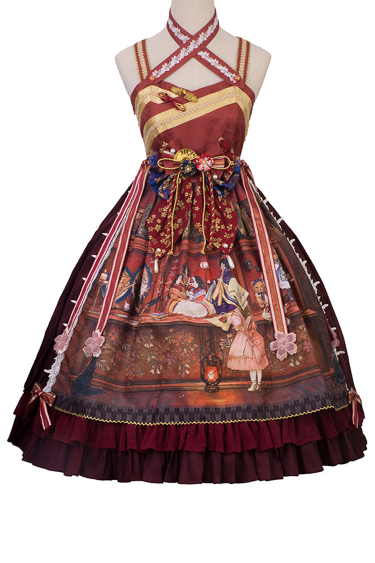 Multi-Color Nightmare Print Japanese Ruffle Bowknot Sweet Lolita Jsk Dress