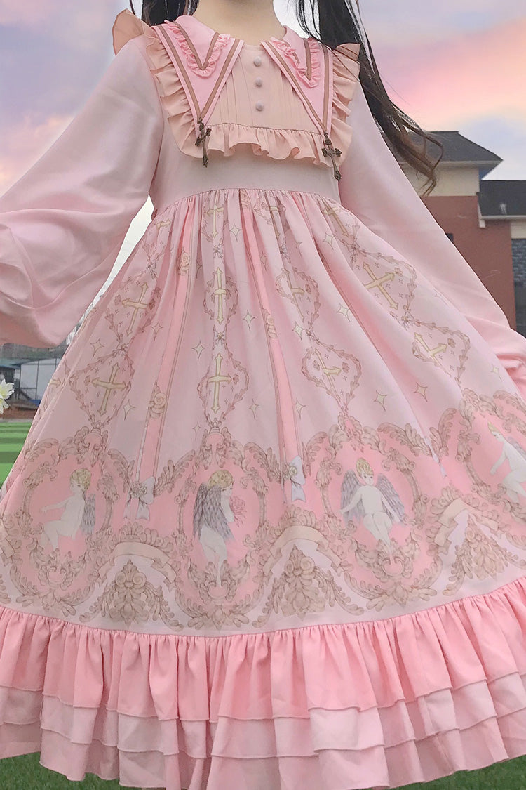 Angel's Redemption Long Sleeves Angel Print Ruffle Bowknot Sweet Lolita Dress 3 Colors
