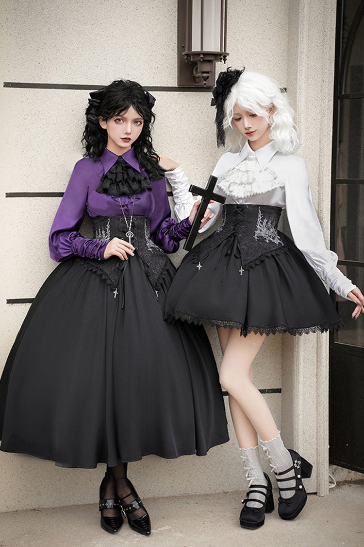 Black Night of Thorns Sleeveless Embroidery Lace-Up Gothic Lolita Strap Breast Support Dress 2 Versions