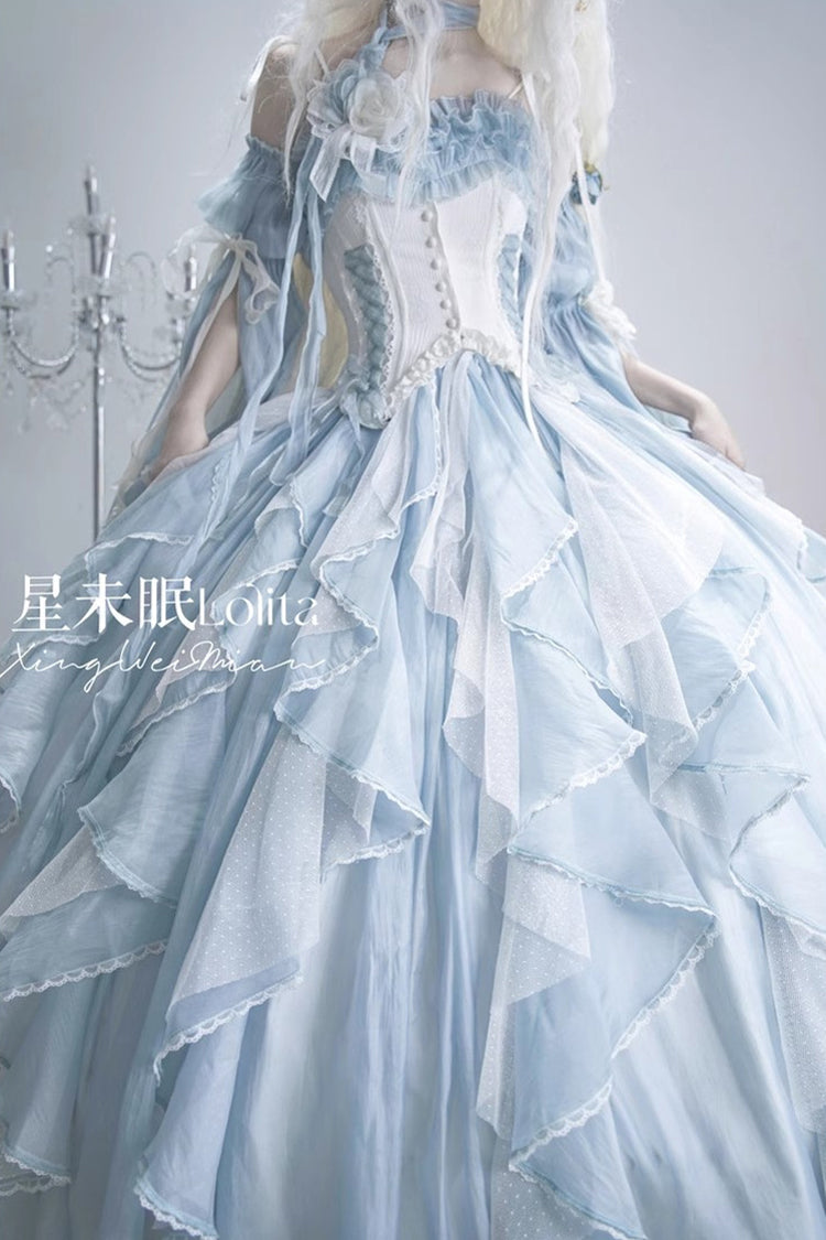 Praise of the Flower Goddess Off Shoulder Ruffle Hanayome Bowknot Lace Fishbone Sweet Lolita Jsk Dress 2 Colors