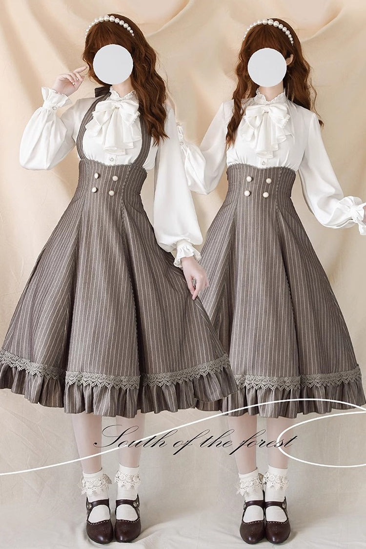 South of The Forest Halterneck Stripe Print Ruffle Classic Vintage Lolita Jsk Dress 4 Colors