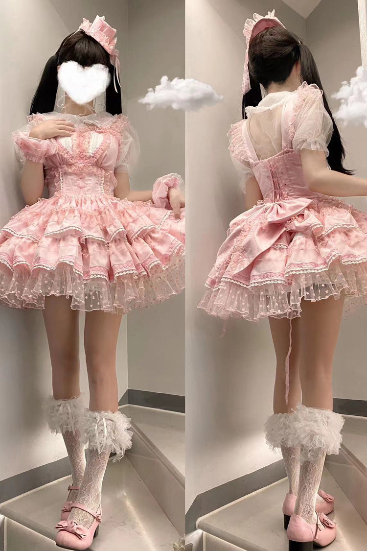 Pink Pray for Dopamine Multi-layer Ruffle Lace Sweet Lolita Jsk Dress