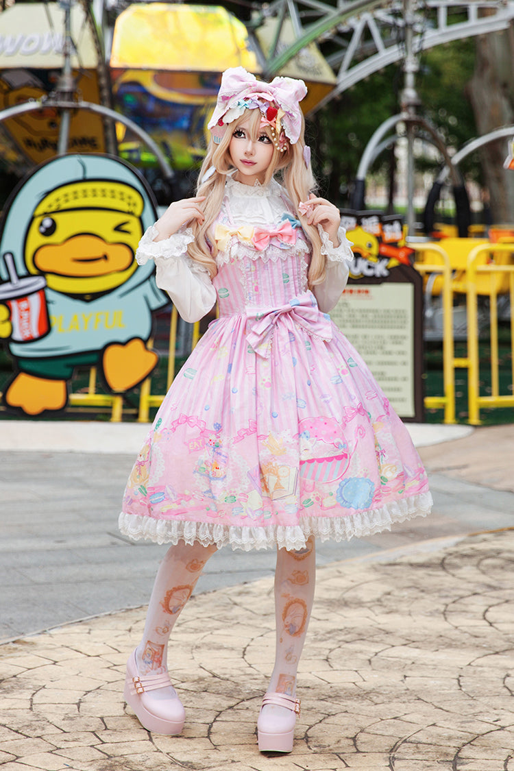 Macaron Dolly House Doll Collar Short Sleeves Print Bowknot Sweet Lolita Dress 3 Colors