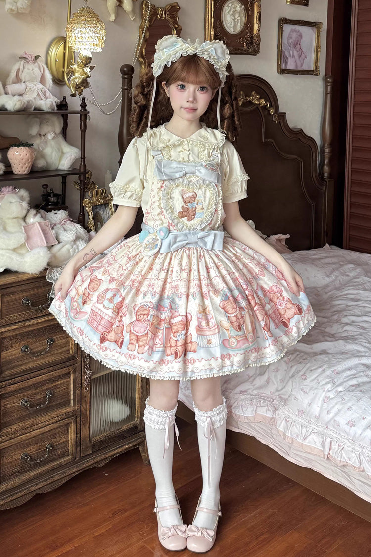 Bear Anniversary Celebration Sleeveless Printed Ruffled Bow Sweet Lolita Jsk Dress 2 Colors