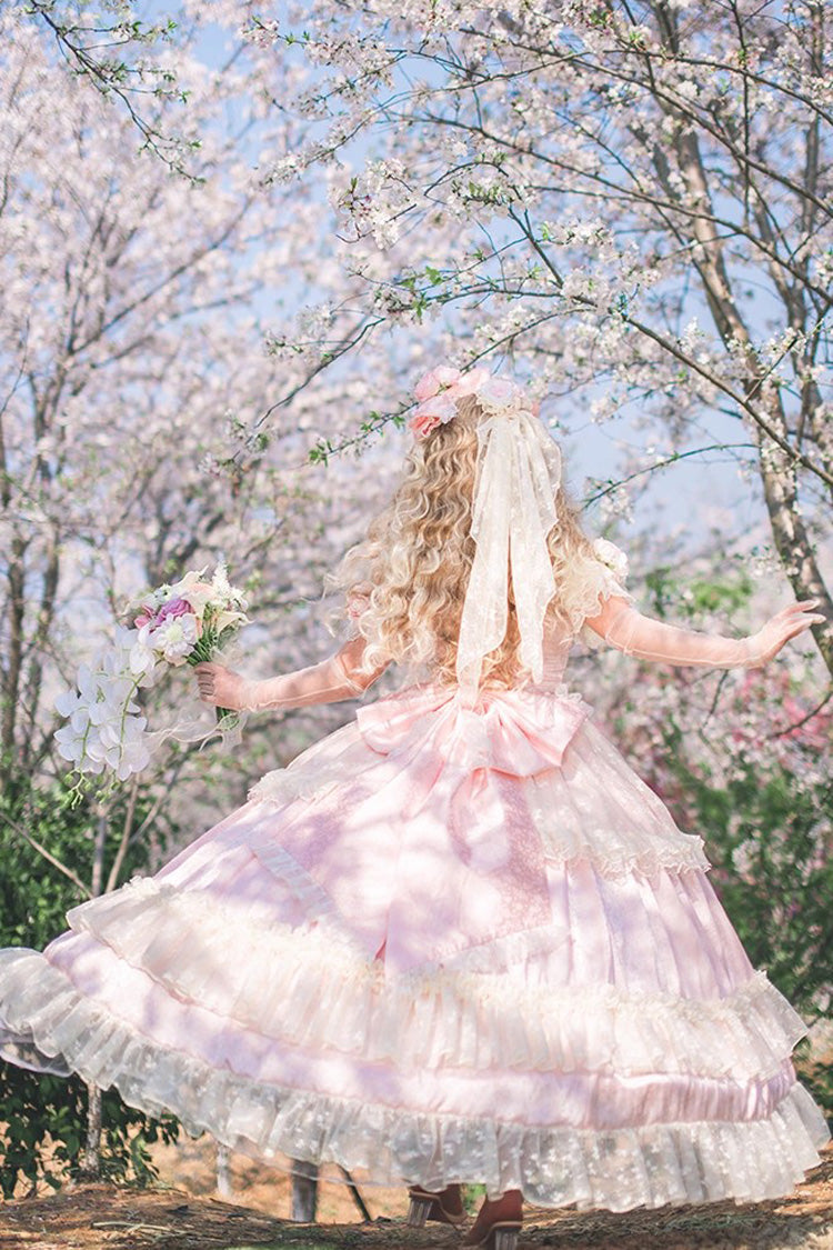 Pink Love and Roses Ruffle Hanayome Bowknot Lace Sweet Princess Lolita Jsk Dress